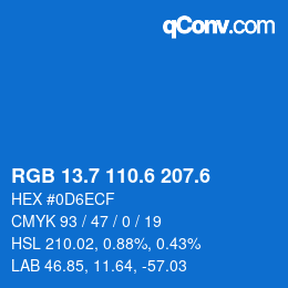カラーコード: RGB 13.7 110.6 207.6 | qconv.com