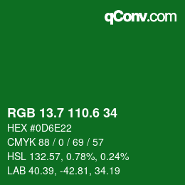 カラーコード: RGB 13.7 110.6 34 | qconv.com