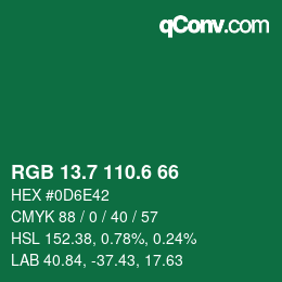 カラーコード: RGB 13.7 110.6 66 | qconv.com