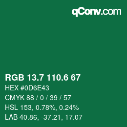 カラーコード: RGB 13.7 110.6 67 | qconv.com