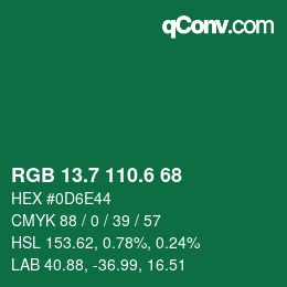 カラーコード: RGB 13.7 110.6 68 | qconv.com