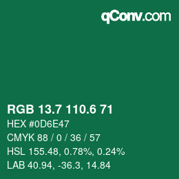 カラーコード: RGB 13.7 110.6 71 | qconv.com