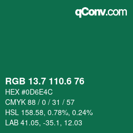 カラーコード: RGB 13.7 110.6 76 | qconv.com