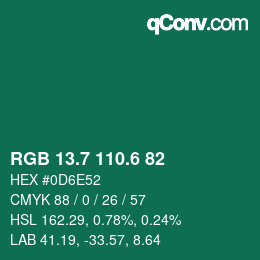 カラーコード: RGB 13.7 110.6 82 | qconv.com
