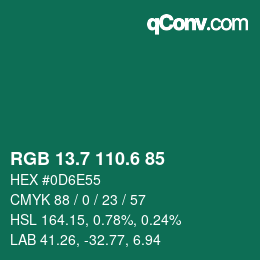 カラーコード: RGB 13.7 110.6 85 | qconv.com