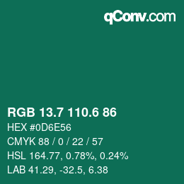 カラーコード: RGB 13.7 110.6 86 | qconv.com