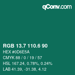 カラーコード: RGB 13.7 110.6 90 | qconv.com