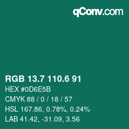 カラーコード: RGB 13.7 110.6 91 | qconv.com