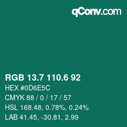 カラーコード: RGB 13.7 110.6 92 | qconv.com