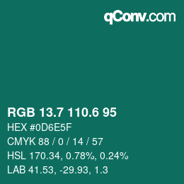 カラーコード: RGB 13.7 110.6 95 | qconv.com