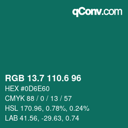 カラーコード: RGB 13.7 110.6 96 | qconv.com