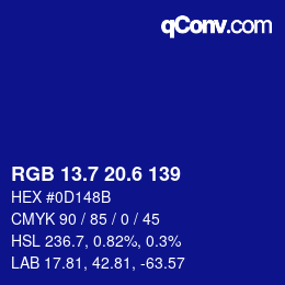 カラーコード: RGB 13.7 20.6 139 | qconv.com