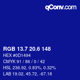 カラーコード: RGB 13.7 20.6 148 | qconv.com
