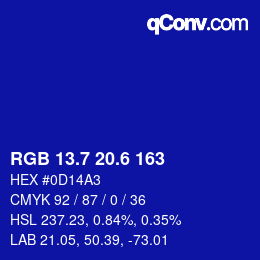 カラーコード: RGB 13.7 20.6 163 | qconv.com