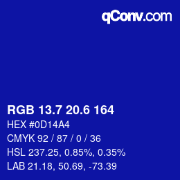 カラーコード: RGB 13.7 20.6 164 | qconv.com