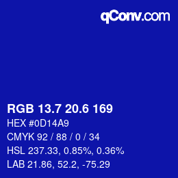 カラーコード: RGB 13.7 20.6 169 | qconv.com