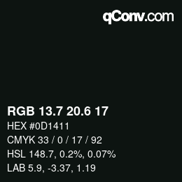 カラーコード: RGB 13.7 20.6 17 | qconv.com