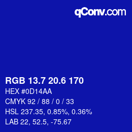 カラーコード: RGB 13.7 20.6 170 | qconv.com