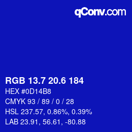 カラーコード: RGB 13.7 20.6 184 | qconv.com