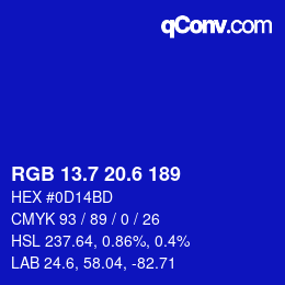 カラーコード: RGB 13.7 20.6 189 | qconv.com