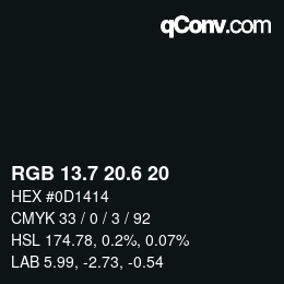 カラーコード: RGB 13.7 20.6 20 | qconv.com