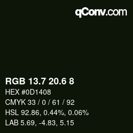 カラーコード: RGB 13.7 20.6 8 | qconv.com