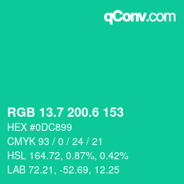 カラーコード: RGB 13.7 200.6 153 | qconv.com