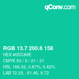 カラーコード: RGB 13.7 200.6 158 | qconv.com
