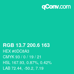 カラーコード: RGB 13.7 200.6 163 | qconv.com