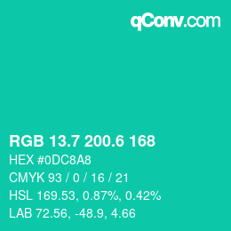カラーコード: RGB 13.7 200.6 168 | qconv.com