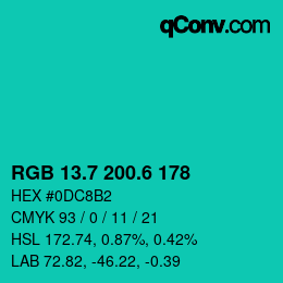 カラーコード: RGB 13.7 200.6 178 | qconv.com