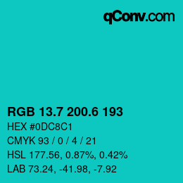 カラーコード: RGB 13.7 200.6 193 | qconv.com