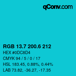 カラーコード: RGB 13.7 200.6 212 | qconv.com