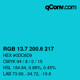 カラーコード: RGB 13.7 200.6 217 | qconv.com