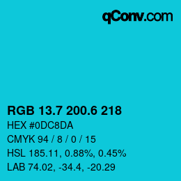 カラーコード: RGB 13.7 200.6 218 | qconv.com