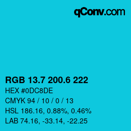 カラーコード: RGB 13.7 200.6 222 | qconv.com