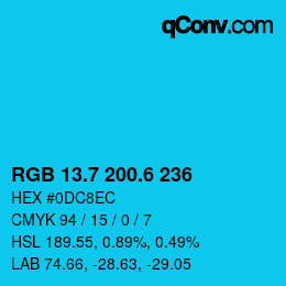 カラーコード: RGB 13.7 200.6 236 | qconv.com