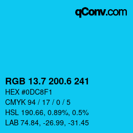 カラーコード: RGB 13.7 200.6 241 | qconv.com