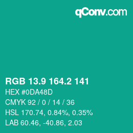 カラーコード: RGB 13.9 164.2 141 | qconv.com