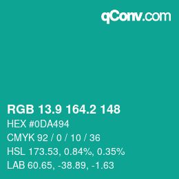 カラーコード: RGB 13.9 164.2 148 | qconv.com