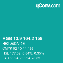 カラーコード: RGB 13.9 164.2 158 | qconv.com