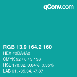 カラーコード: RGB 13.9 164.2 160 | qconv.com