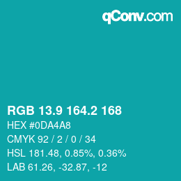 カラーコード: RGB 13.9 164.2 168 | qconv.com