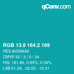 カラーコード: RGB 13.9 164.2 169 | qconv.com