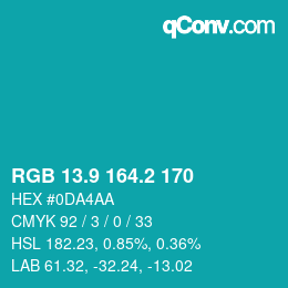 カラーコード: RGB 13.9 164.2 170 | qconv.com