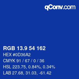 カラーコード: RGB 13.9 54 162 | qconv.com