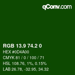 カラーコード: RGB 13.9 74.2 0 | qconv.com