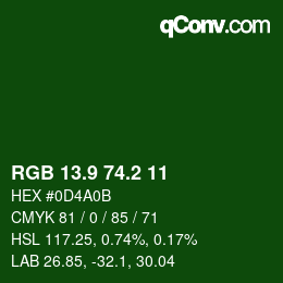 カラーコード: RGB 13.9 74.2 11 | qconv.com