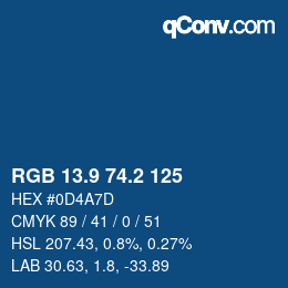 Color code: RGB 13.9 74.2 125 | qconv.com