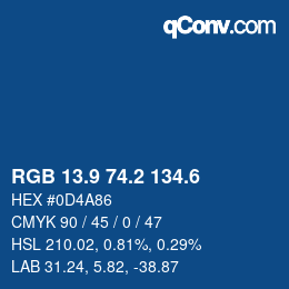 カラーコード: RGB 13.9 74.2 134.6 | qconv.com